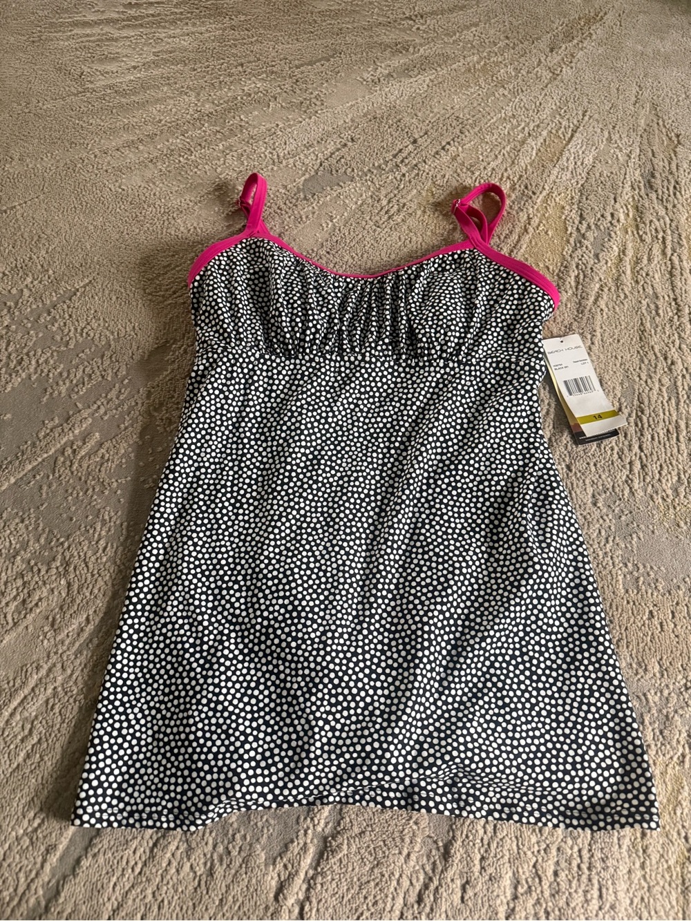 Beach House swim dress swimsuit Black & White Polka Dot Tank Dress 14 new